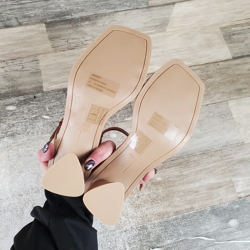 Dolce Vita Britt Womens Sandals Sz 6.5 Whiskey Stella Brown Leather Block Heel